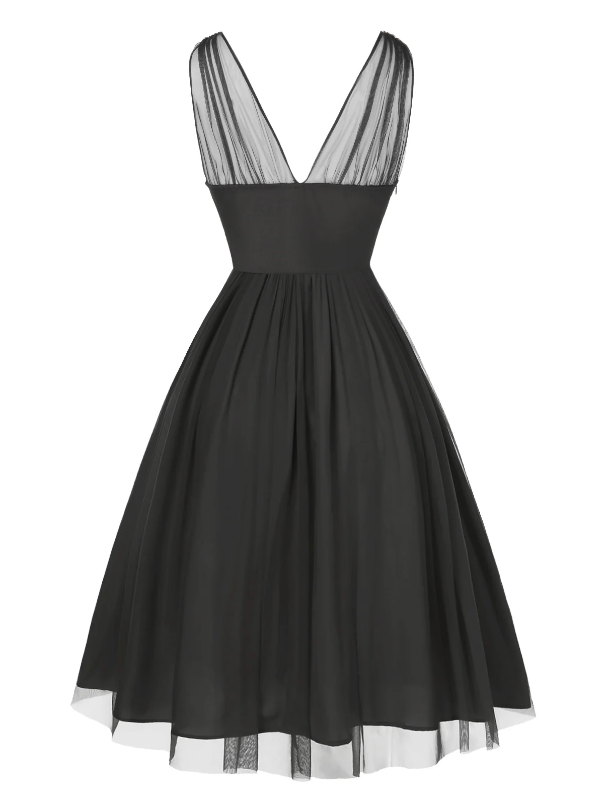 Black 1950s Lace Floral Mesh Swing Dress - Image 4
