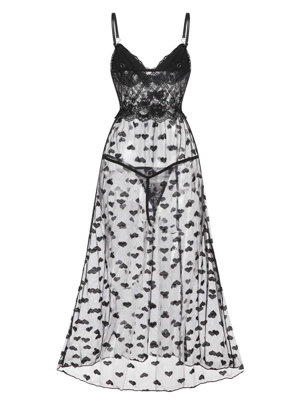 Black 1950s Lace Hearts Mesh Nightgown - Image 2