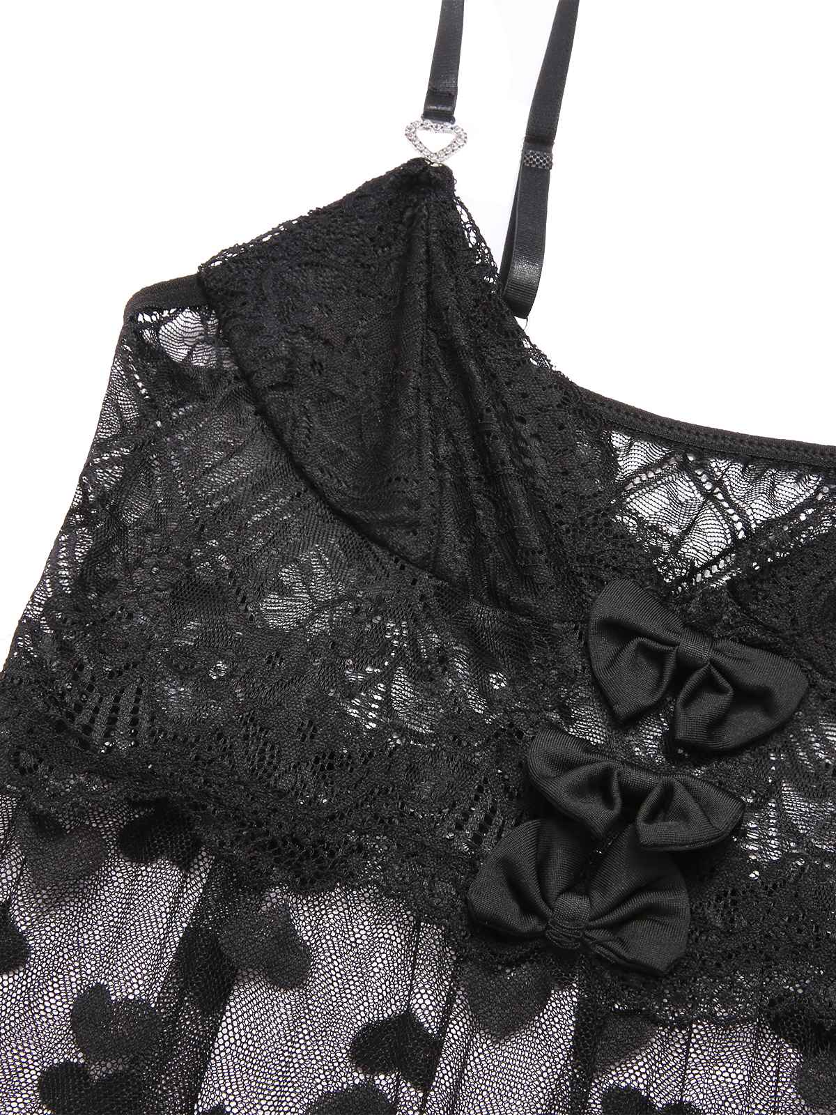 Black 1950s Lace Hearts Mesh Nightgown - Image 3