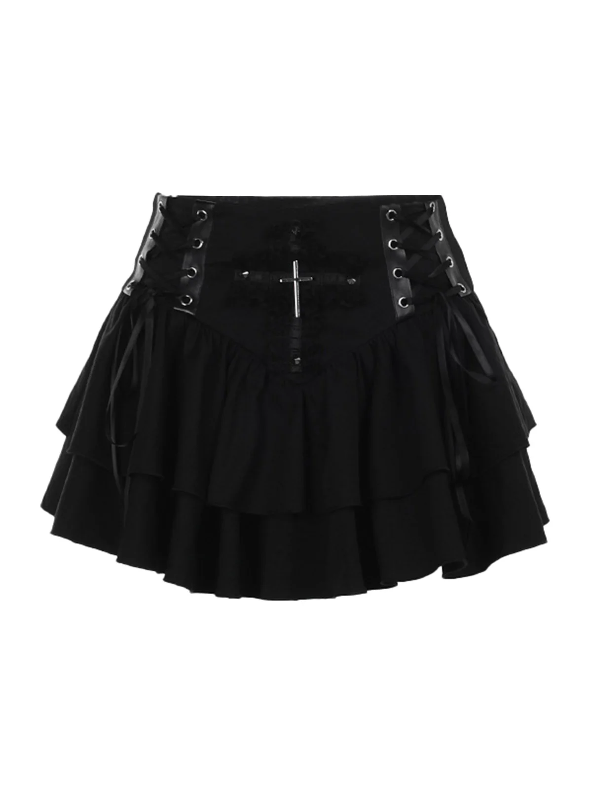 Black 1950s Lace-Up Cross Lace Skirt - Image 2