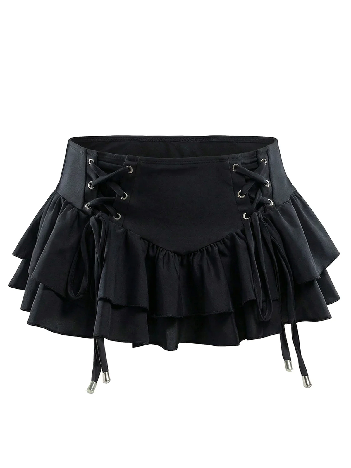 [Pre-Sale] Black 1950s Halter Lace Up Bikini Set & Tiered Cover Up - Image 5