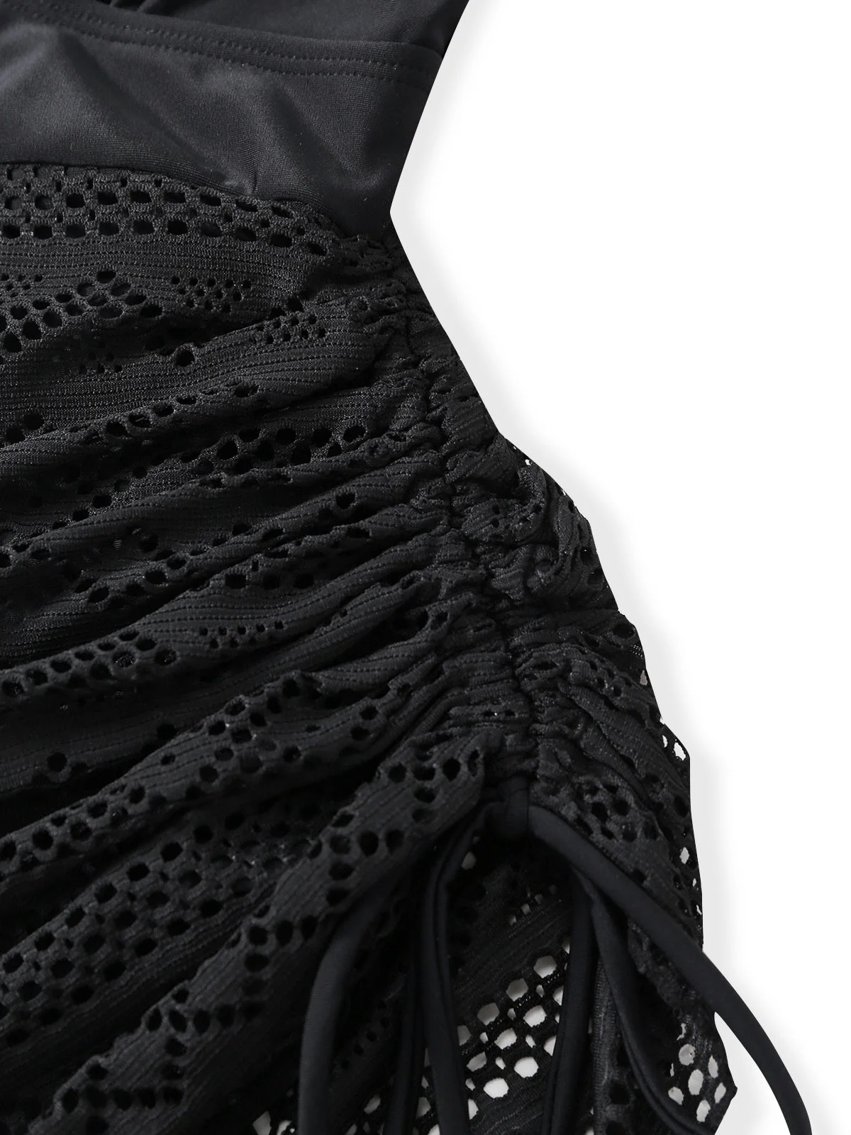 Black 1950s Lace V-Neck Ruched One-Piece Swimsuit - Image 6