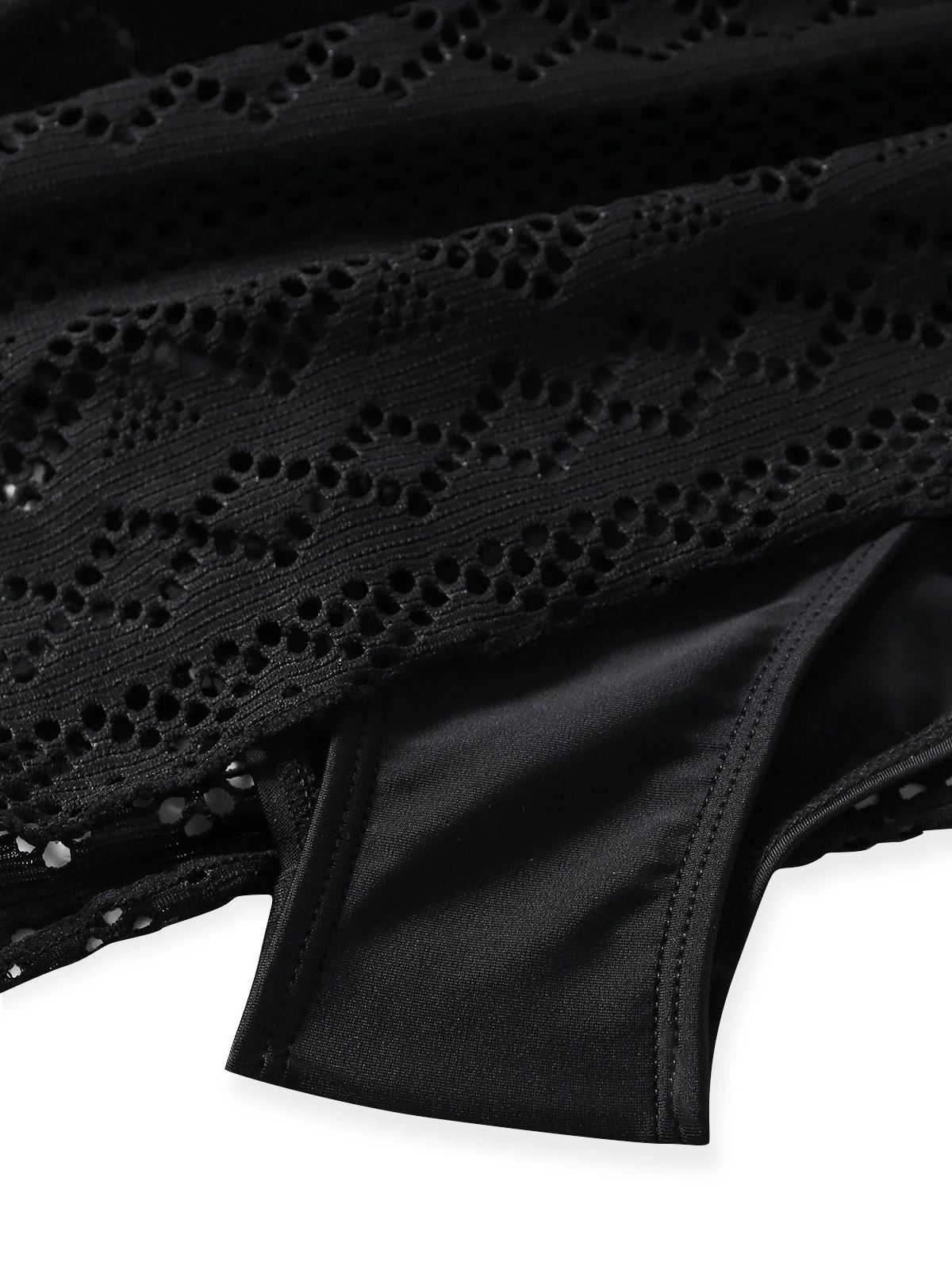 Black 1950s Lace V-Neck Ruched One-Piece Swimsuit - Image 7