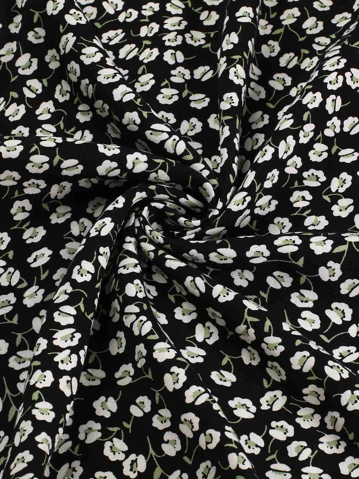 Black 1950s Lapel Lantern Sleeves Ditsy Floral Dress - Image 4