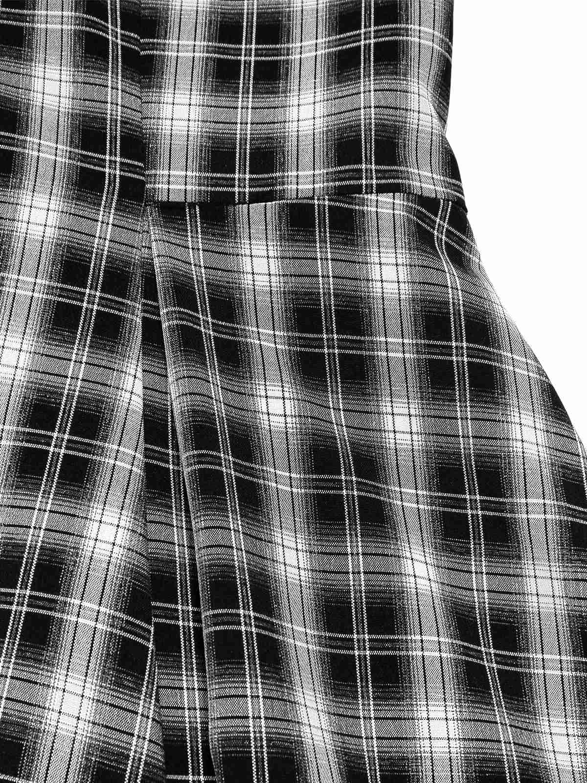 Black 1950s Lapel Pleated Plaid Patchwork Dress - Image 7