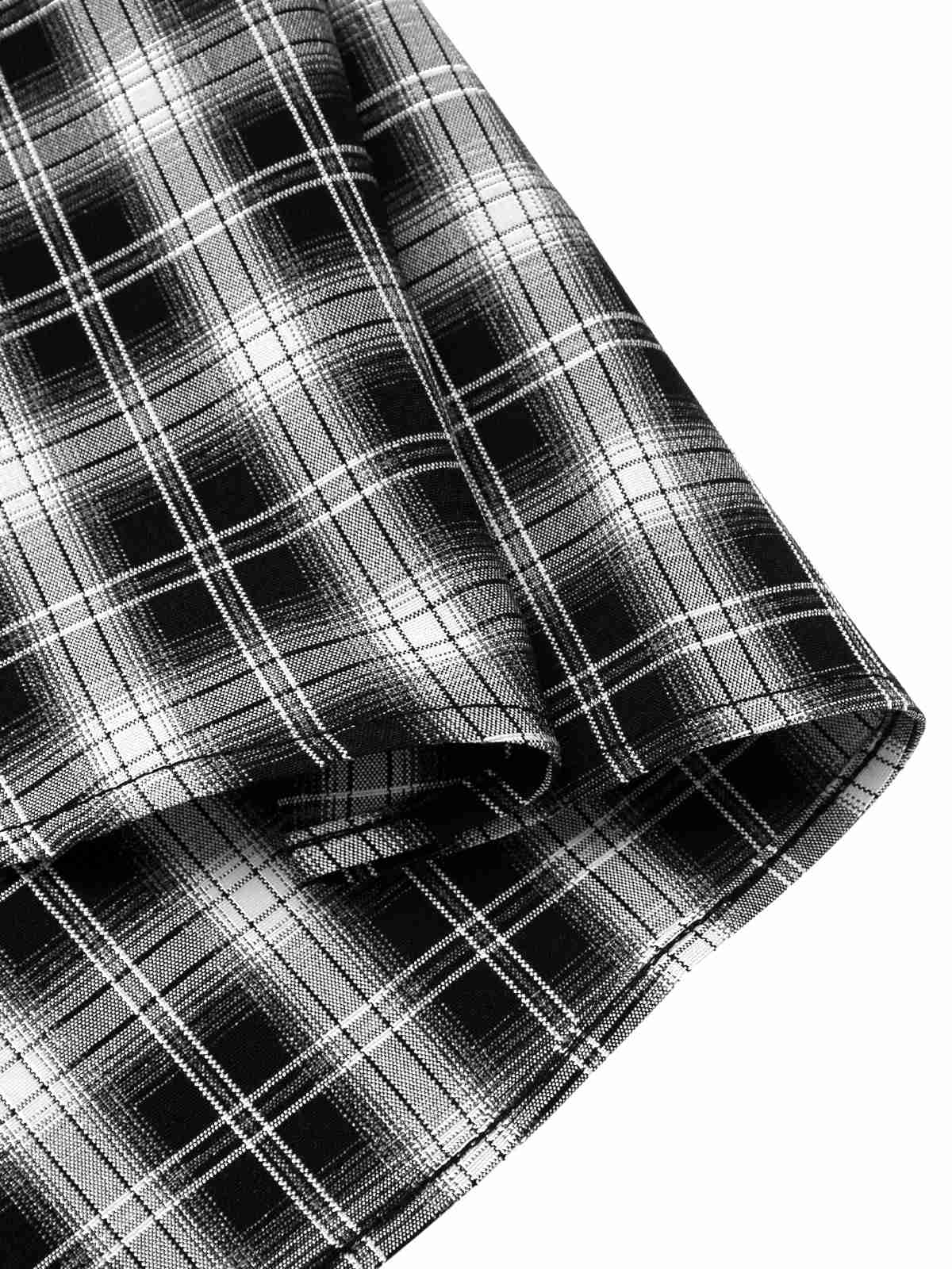 Black 1950s Lapel Pleated Plaid Patchwork Dress - Image 8