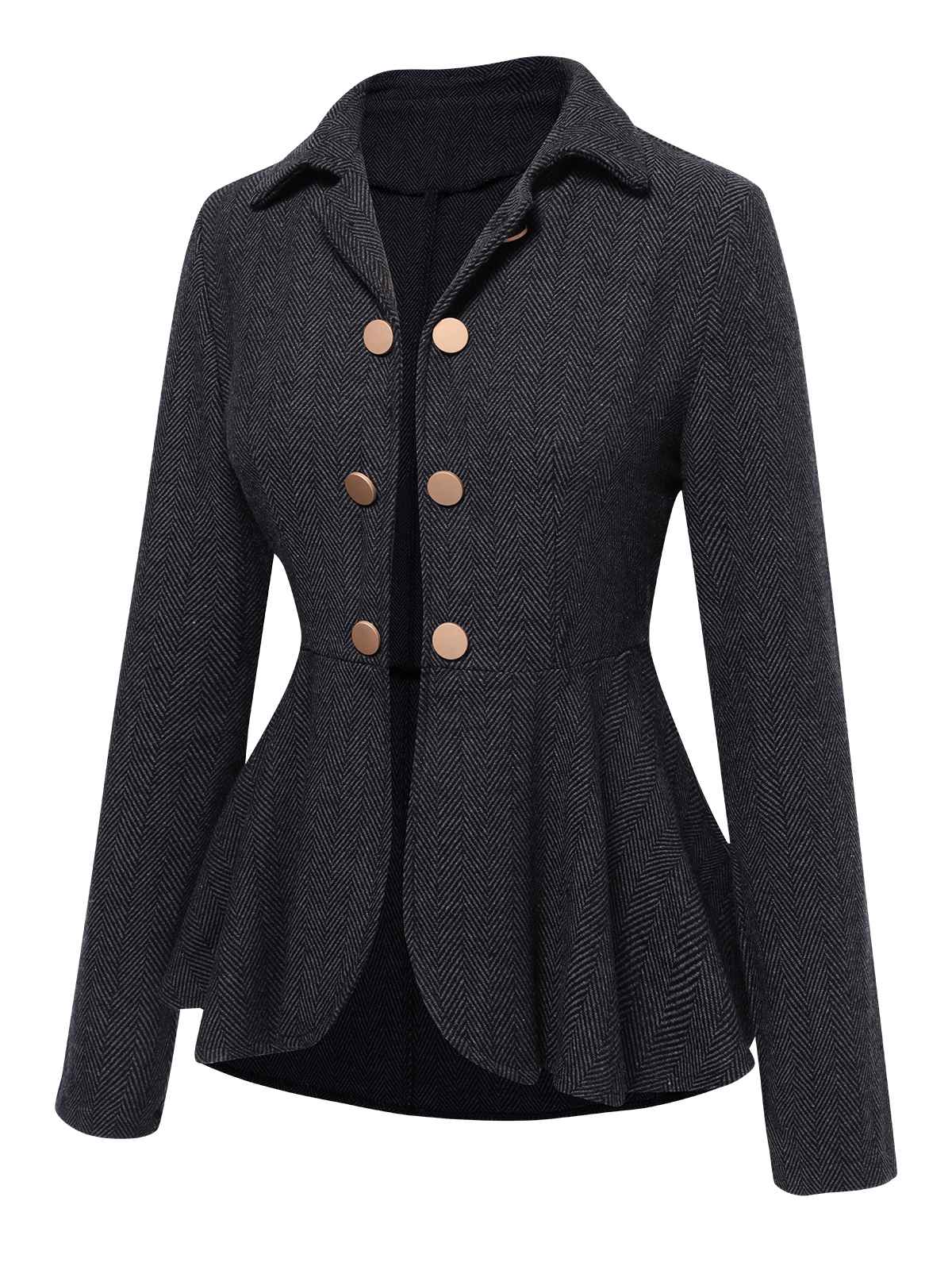 Black 1950s Lapel Ruffles Double Breasted Jacket - Image 2