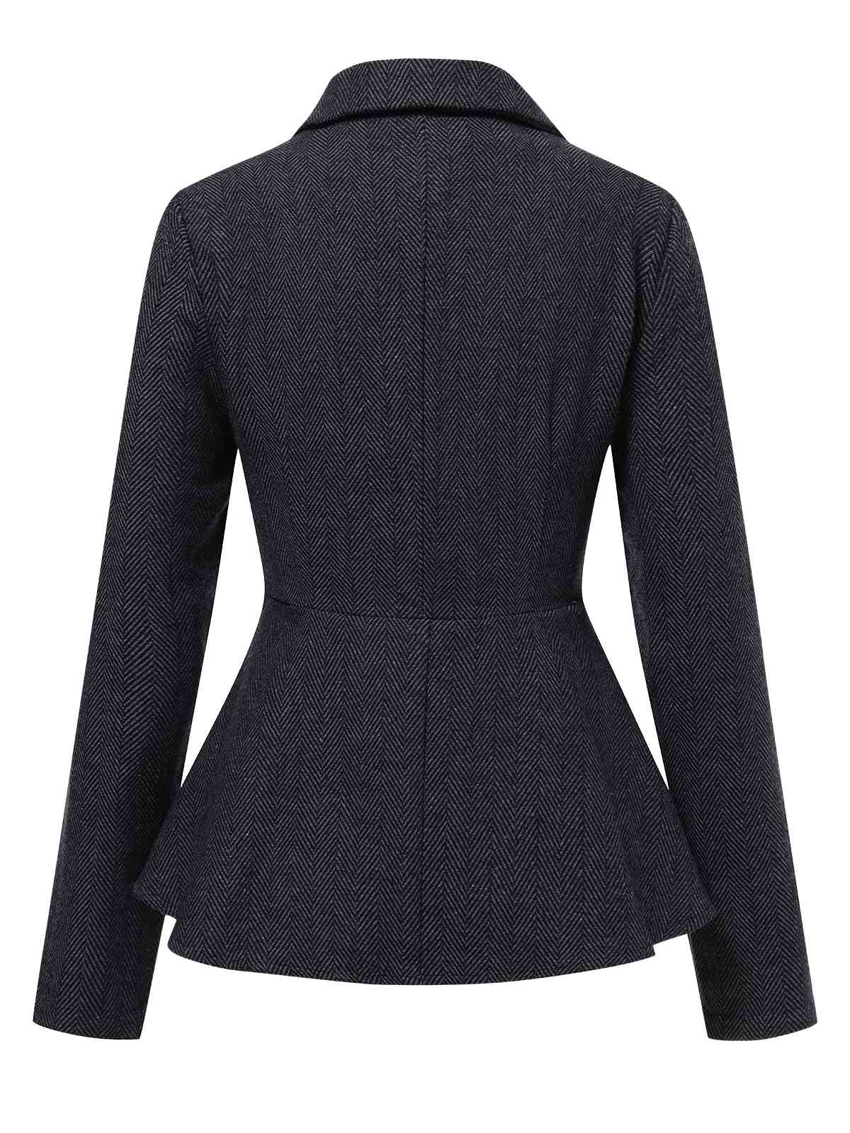 Black 1950s Lapel Ruffles Double Breasted Jacket - Image 3