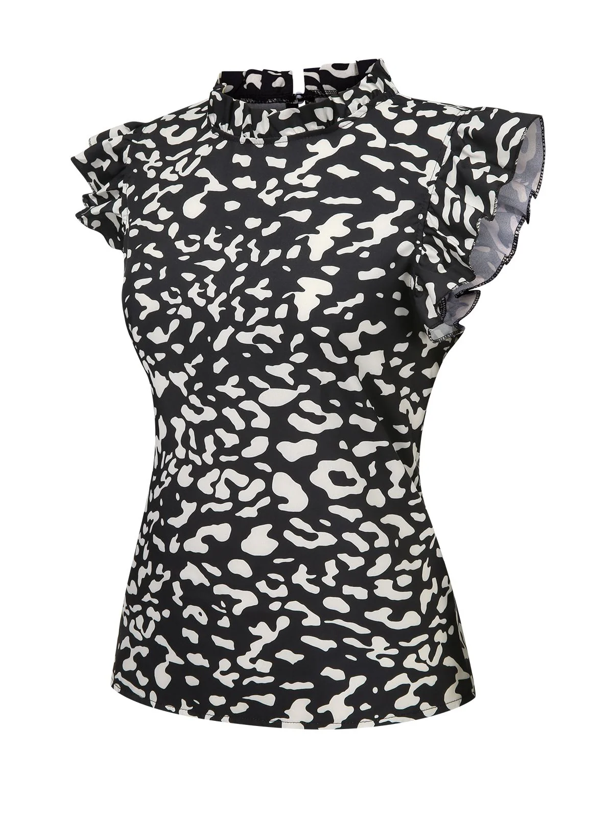 Black 1950s Leopard Print Ruffles Blouse - Image 2