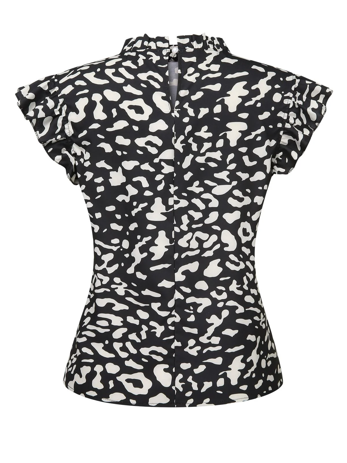 Black 1950s Leopard Print Ruffles Blouse - Image 3