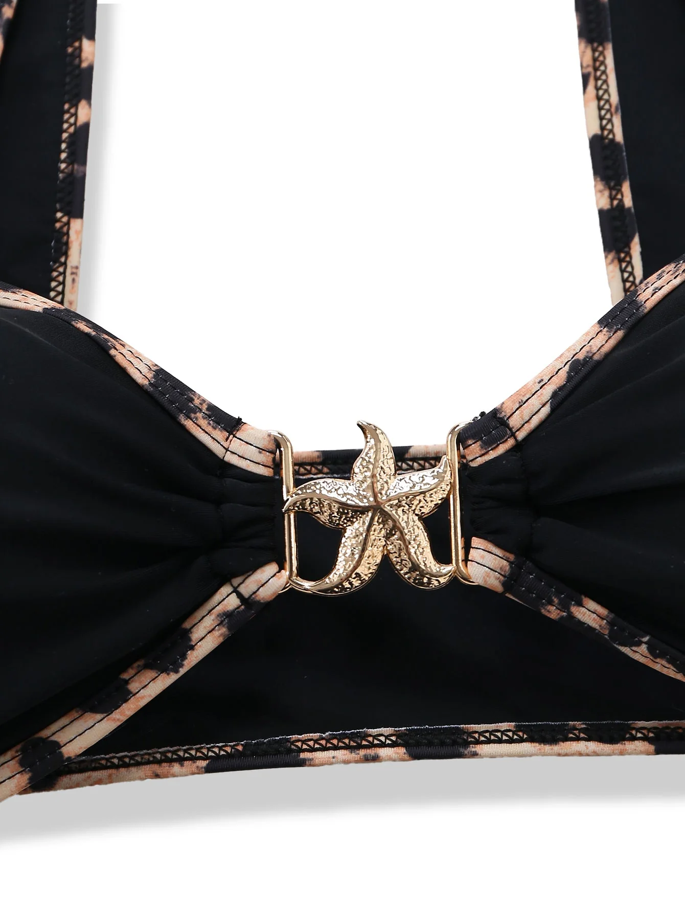 Black 1950s Leopard Trim Metal Starfish Bikini Set - Image 4