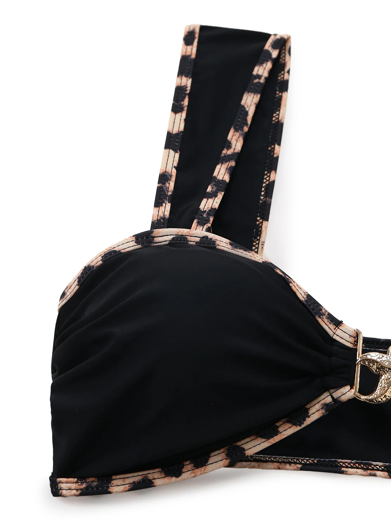 Black 1950s Leopard Trim Metal Starfish Bikini Set - Image 5