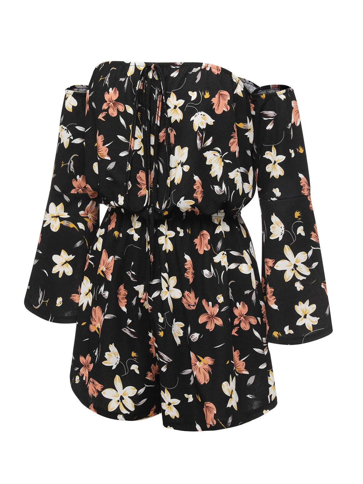 Black 1950s Off-Shoulder Floral Romper - Image 2