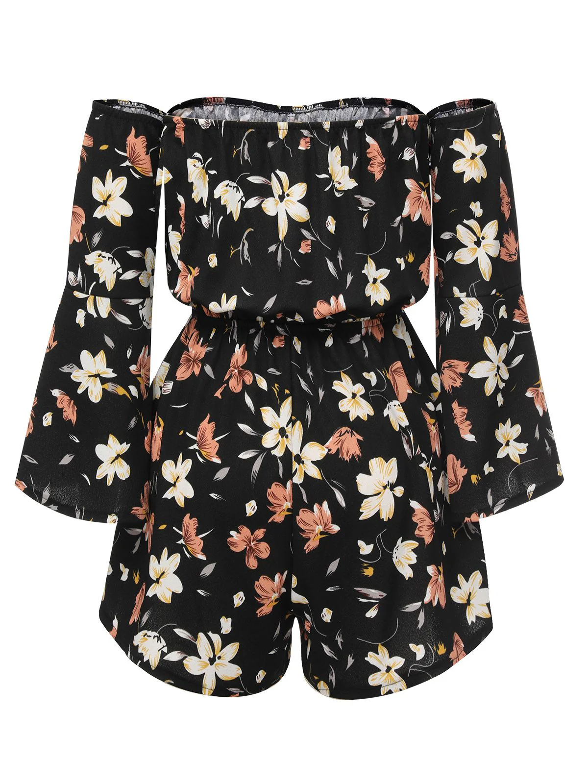 Black 1950s Off-Shoulder Floral Romper - Image 3