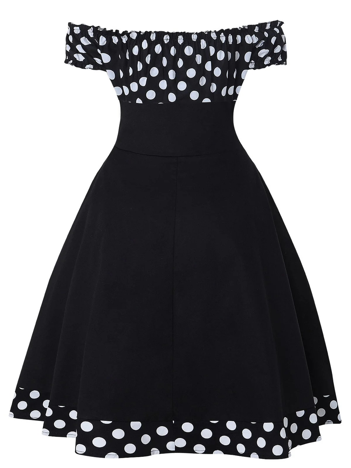 Black 1950s Off Shoulder Polka Dots Dress With Accessories Set - Image 4