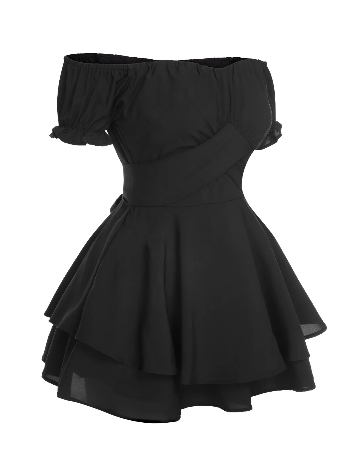 Black 1950s Off Shoulder Ruffle Sleeves Romper - Image 2