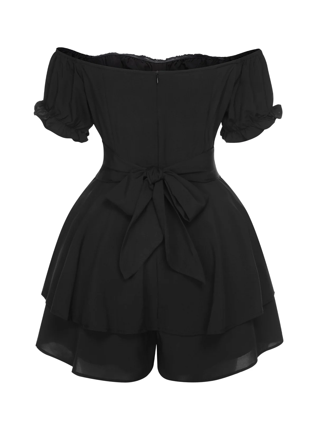 Black 1950s Off Shoulder Ruffle Sleeves Romper - Image 3