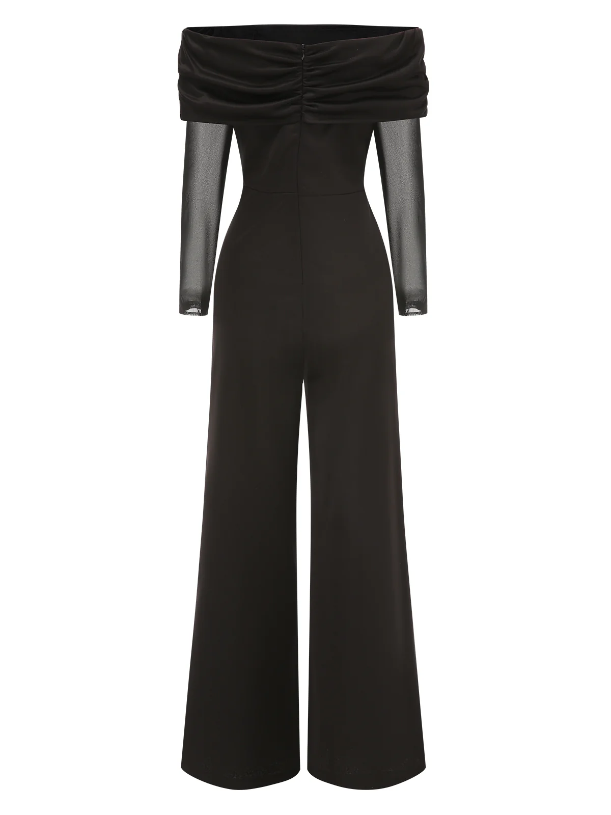 Black 1950s Off-Shoulder Sheer Sleeve Jumpsuit - Image 2