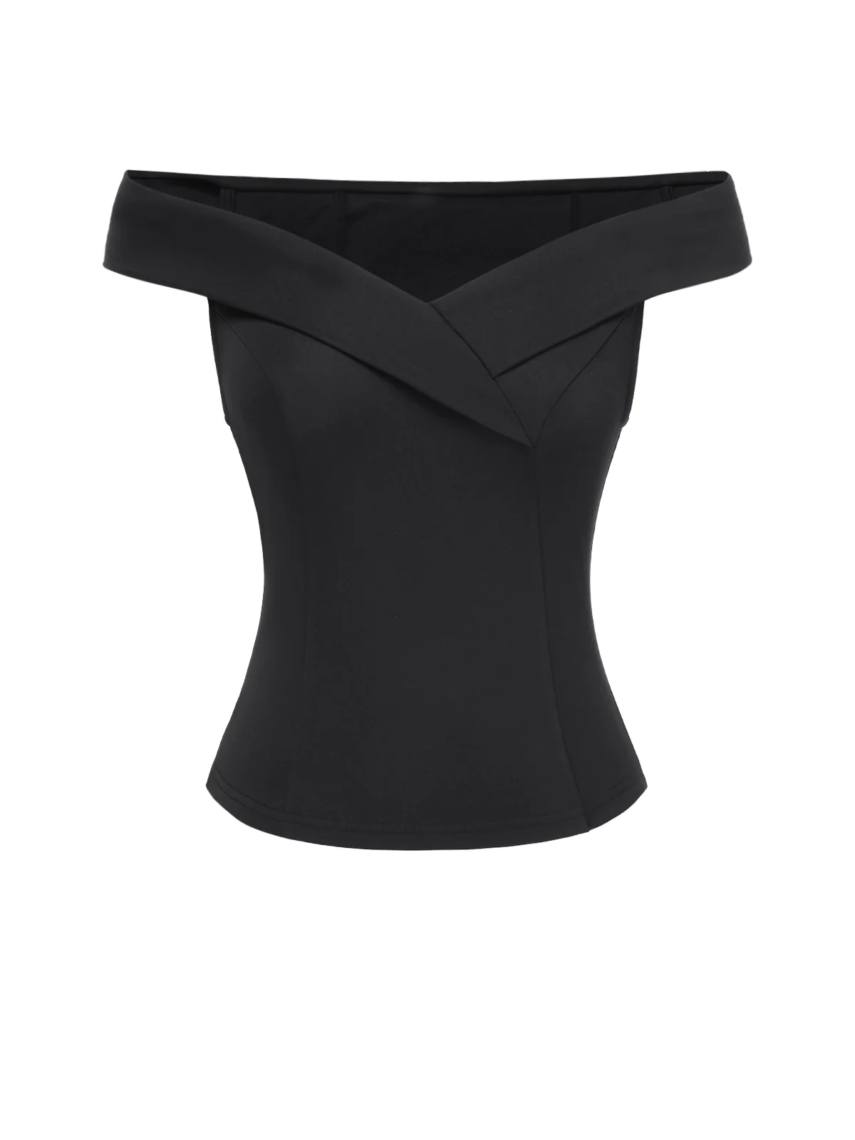 Black 1950s Off-Shoulder Solid Top - Image 3