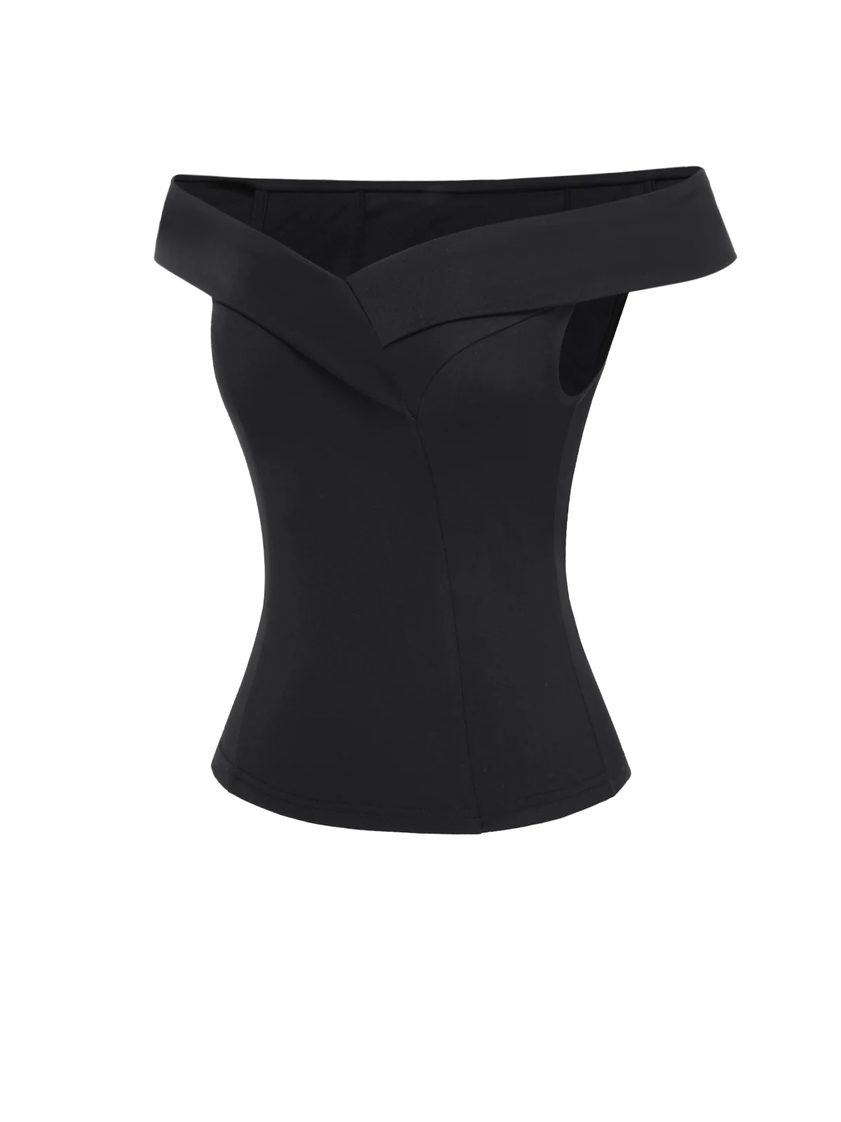 Black 1950s Off-Shoulder Solid Top - Image 4