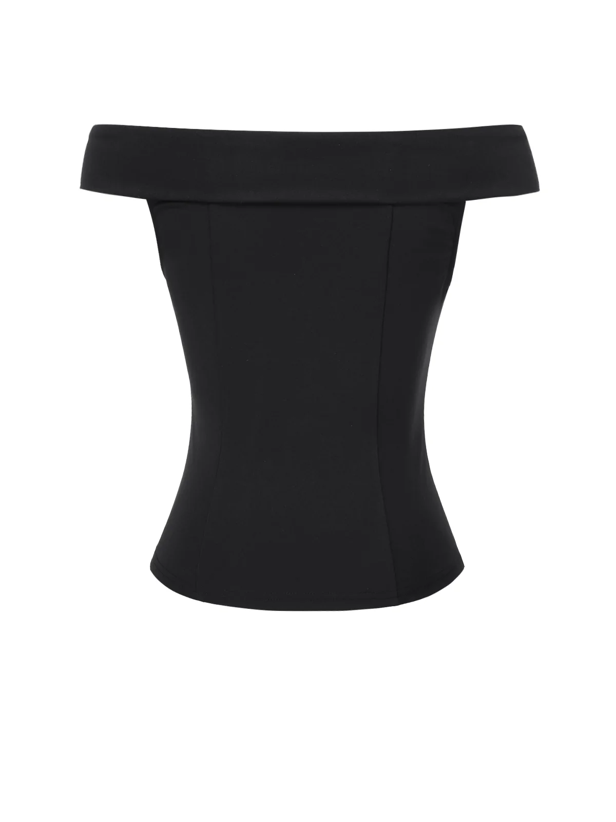 Black 1950s Off-Shoulder Solid Top - Image 5