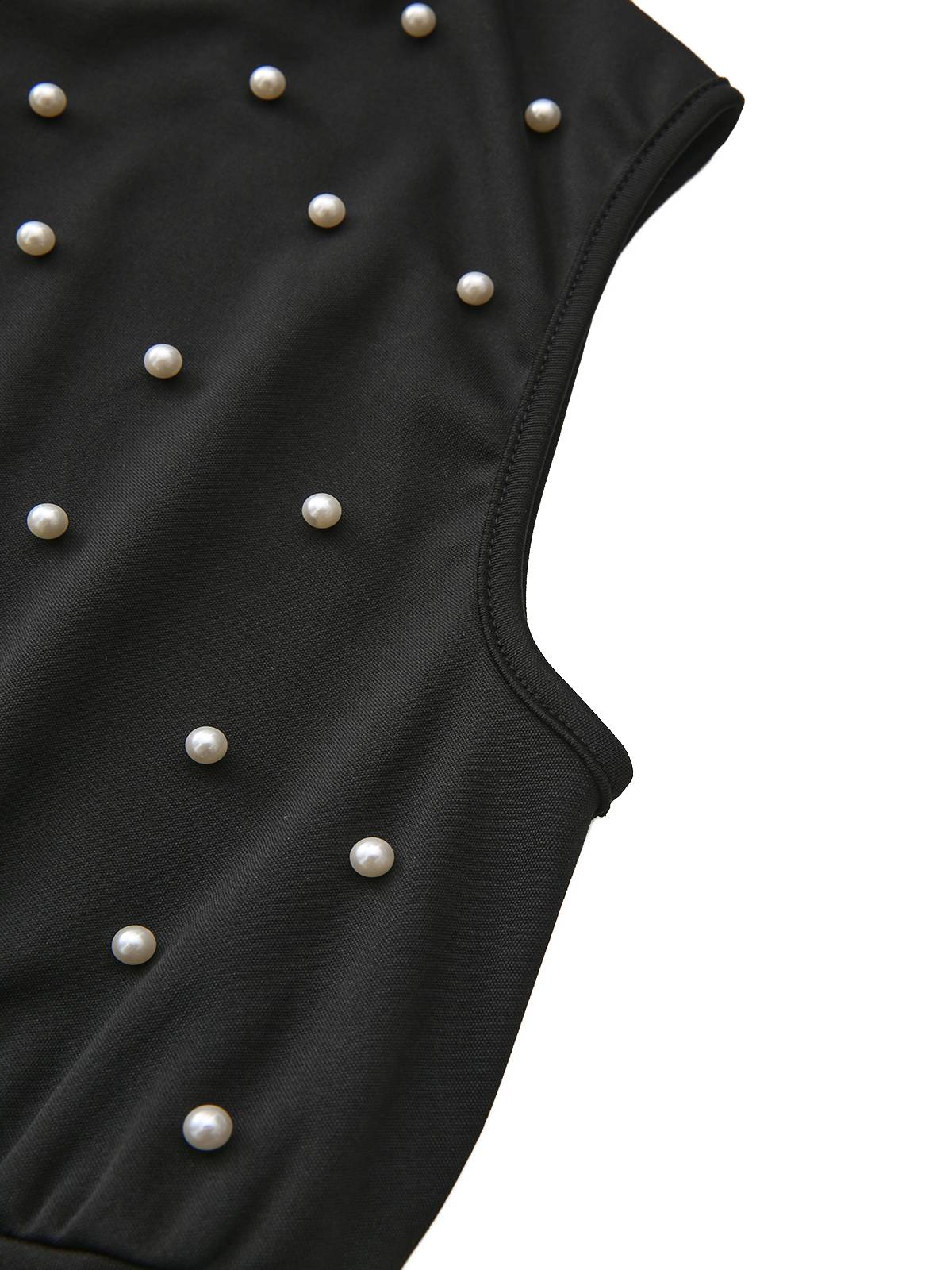Black 1950s Pearl Beading Bow Belt Jumpsuit - Image 4