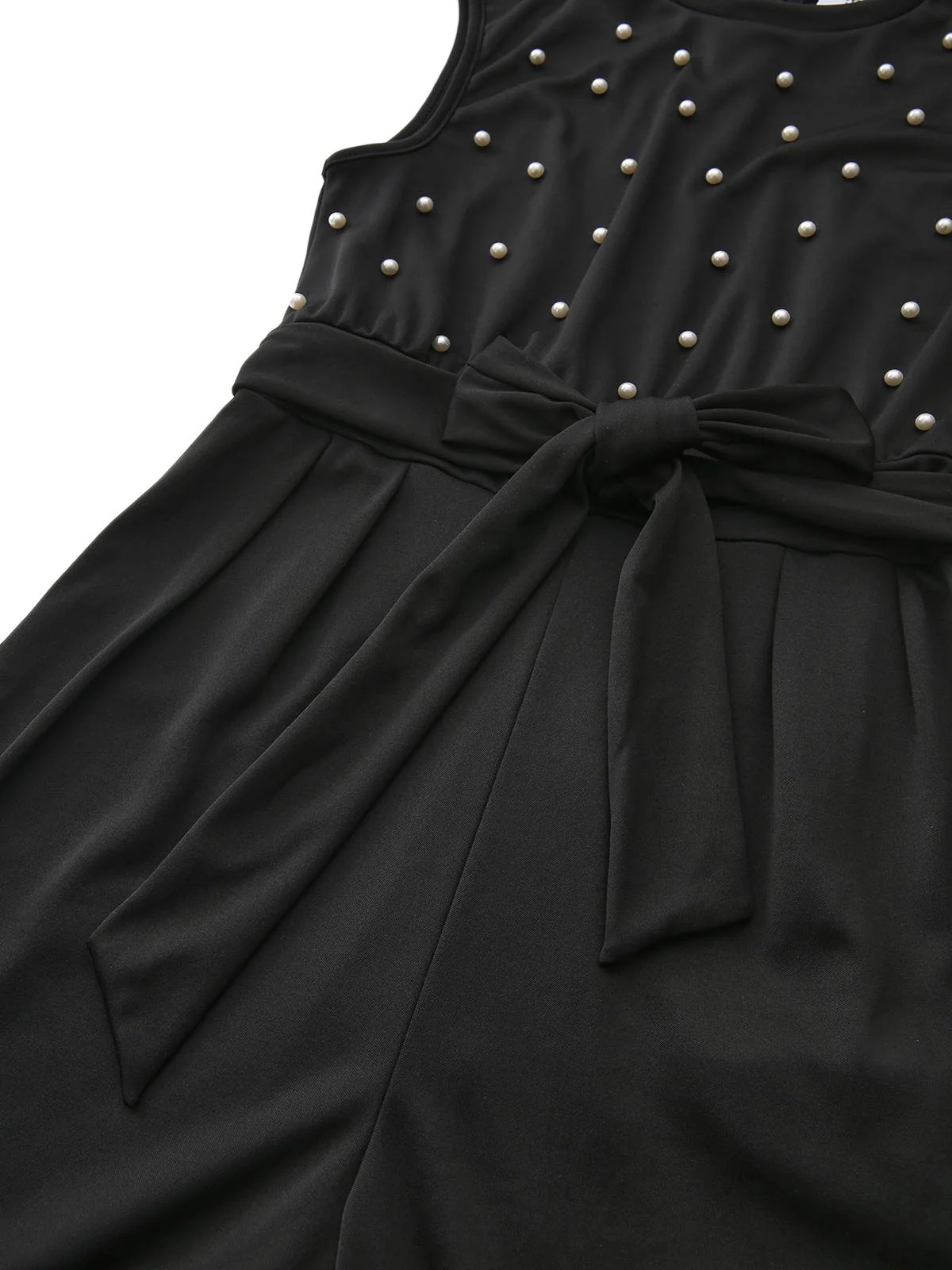 Black 1950s Pearl Beading Bow Belt Jumpsuit - Image 5