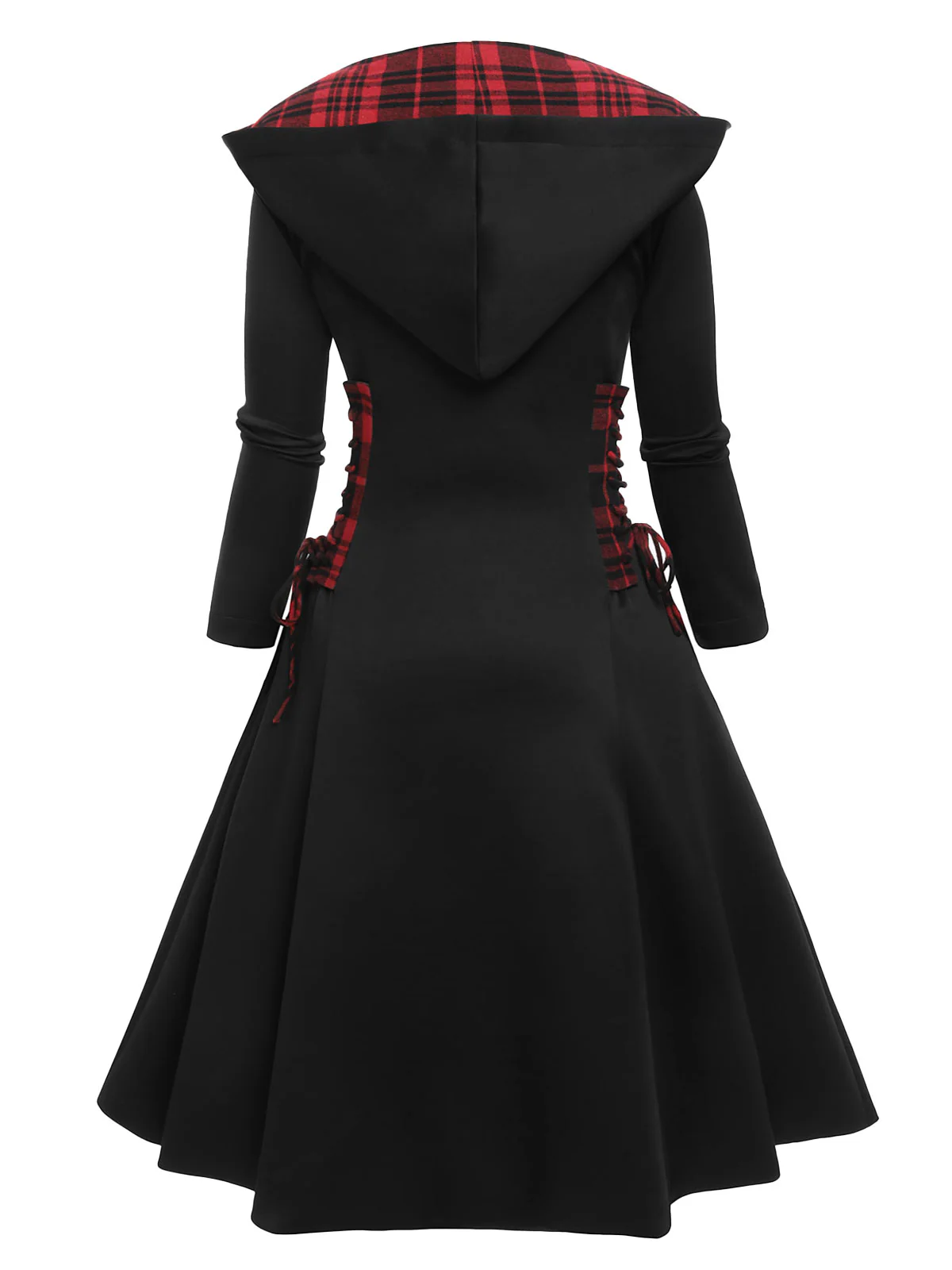 Black 1950s Plaid Hooded Swing Dress - Image 5