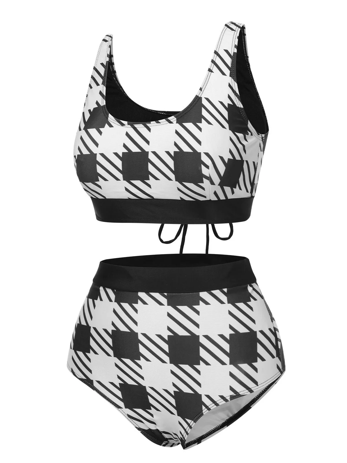 Black 1950s Plaid Wide Strap Swimsuit - Image 2