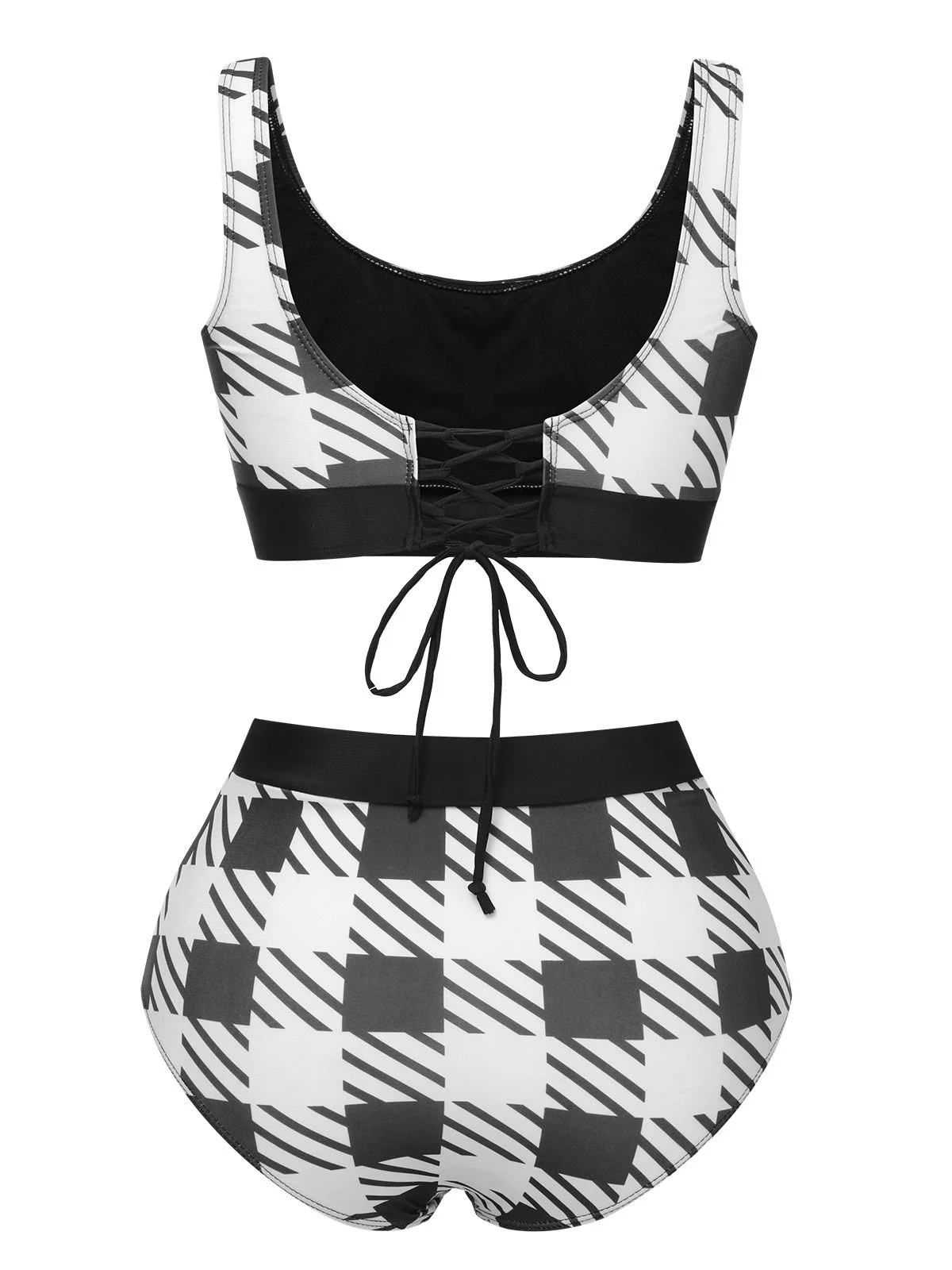 Black 1950s Plaid Wide Strap Swimsuit - Image 3
