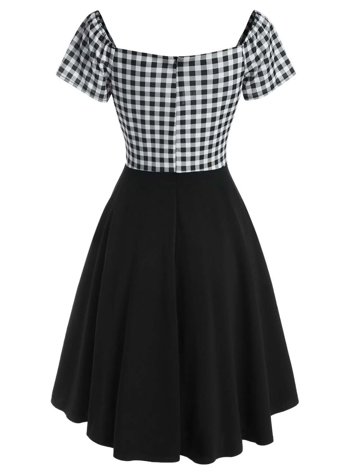 Black 1950s Plaids Button Swing Dress - Image 2