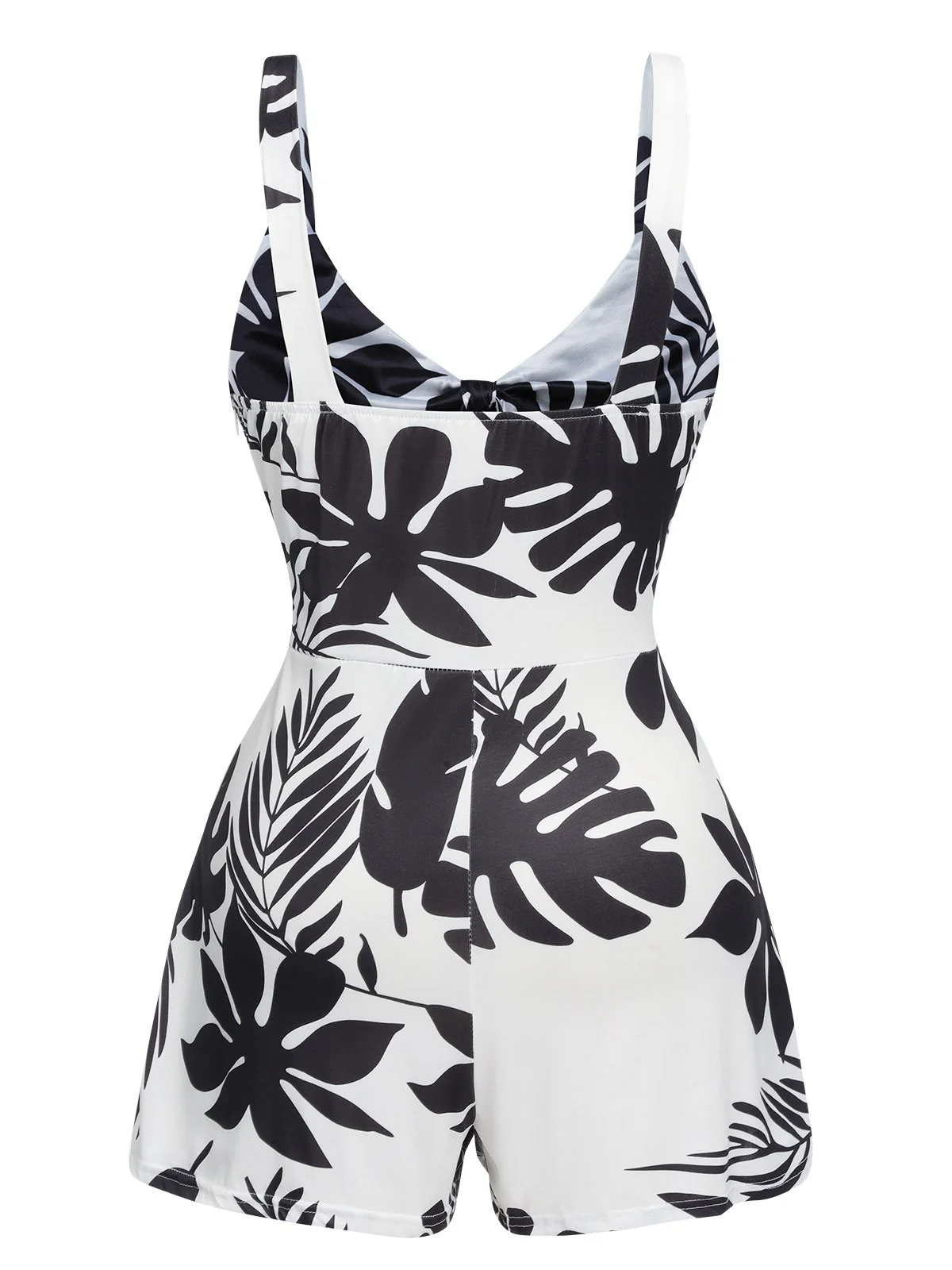 Black 1950s Plants Print Hollow Romper - Image 3