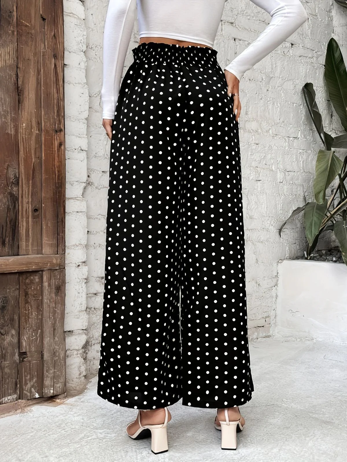 Black 1950s Polka Dot Elastic Waist Pants - Image 3