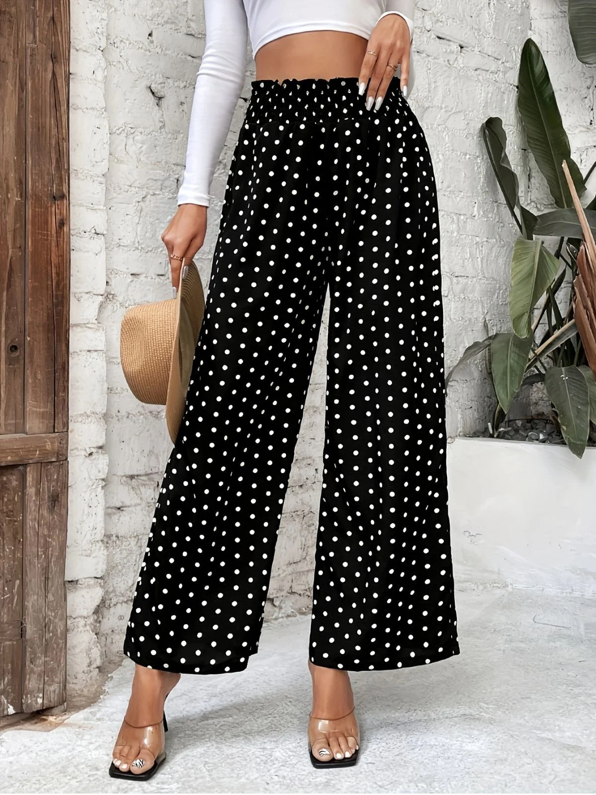 Black 1950s Polka Dot Elastic Waist Pants - Image 6