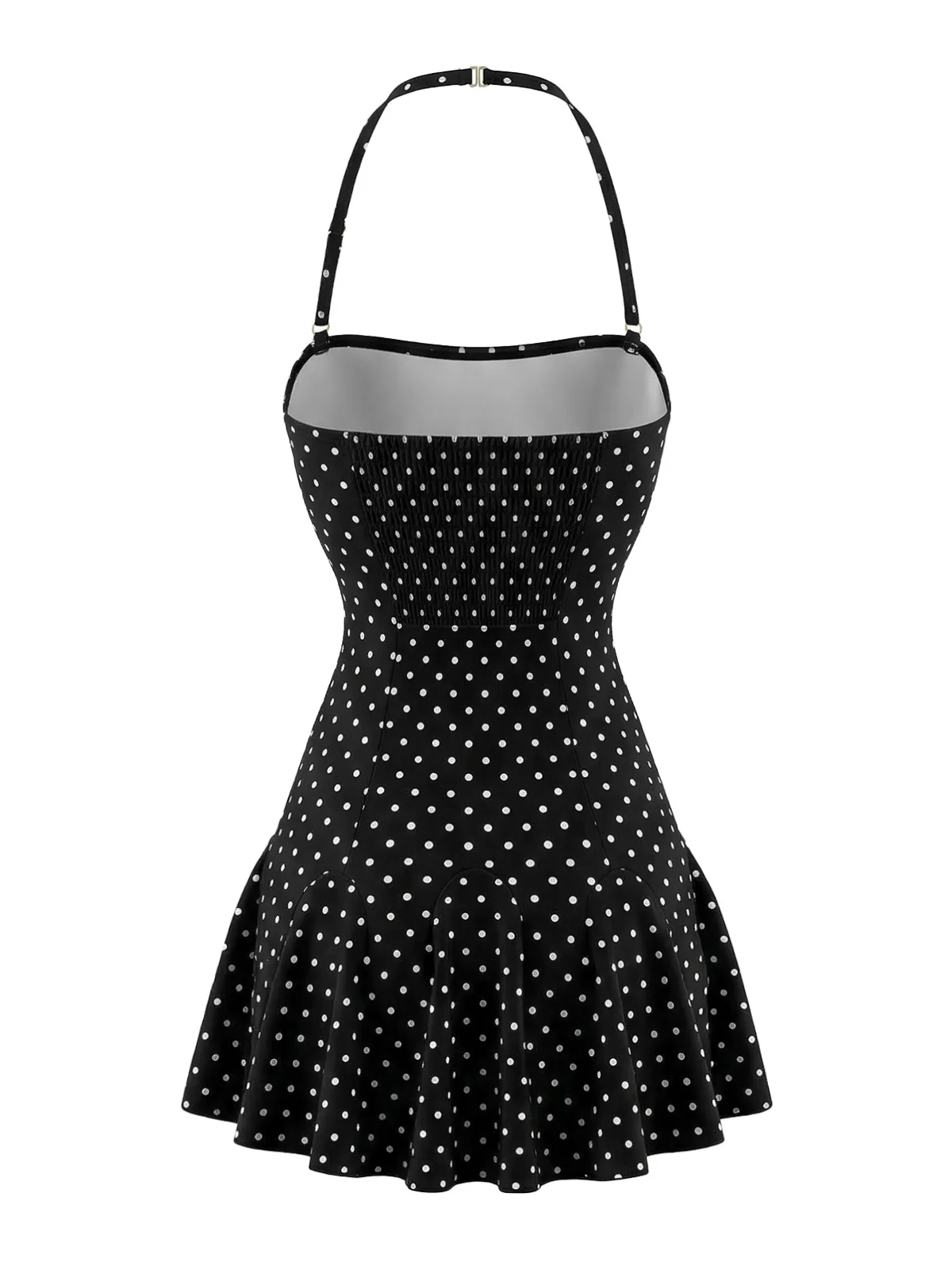 Black 1950s Polka Dot Halter Backless Swim Dress - Image 3