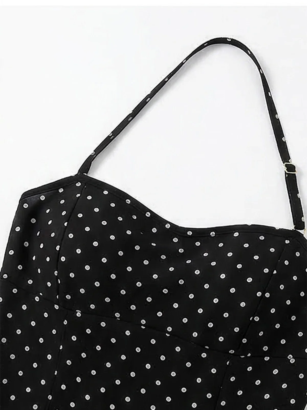 Black 1950s Polka Dot Halter Backless Swim Dress - Image 6