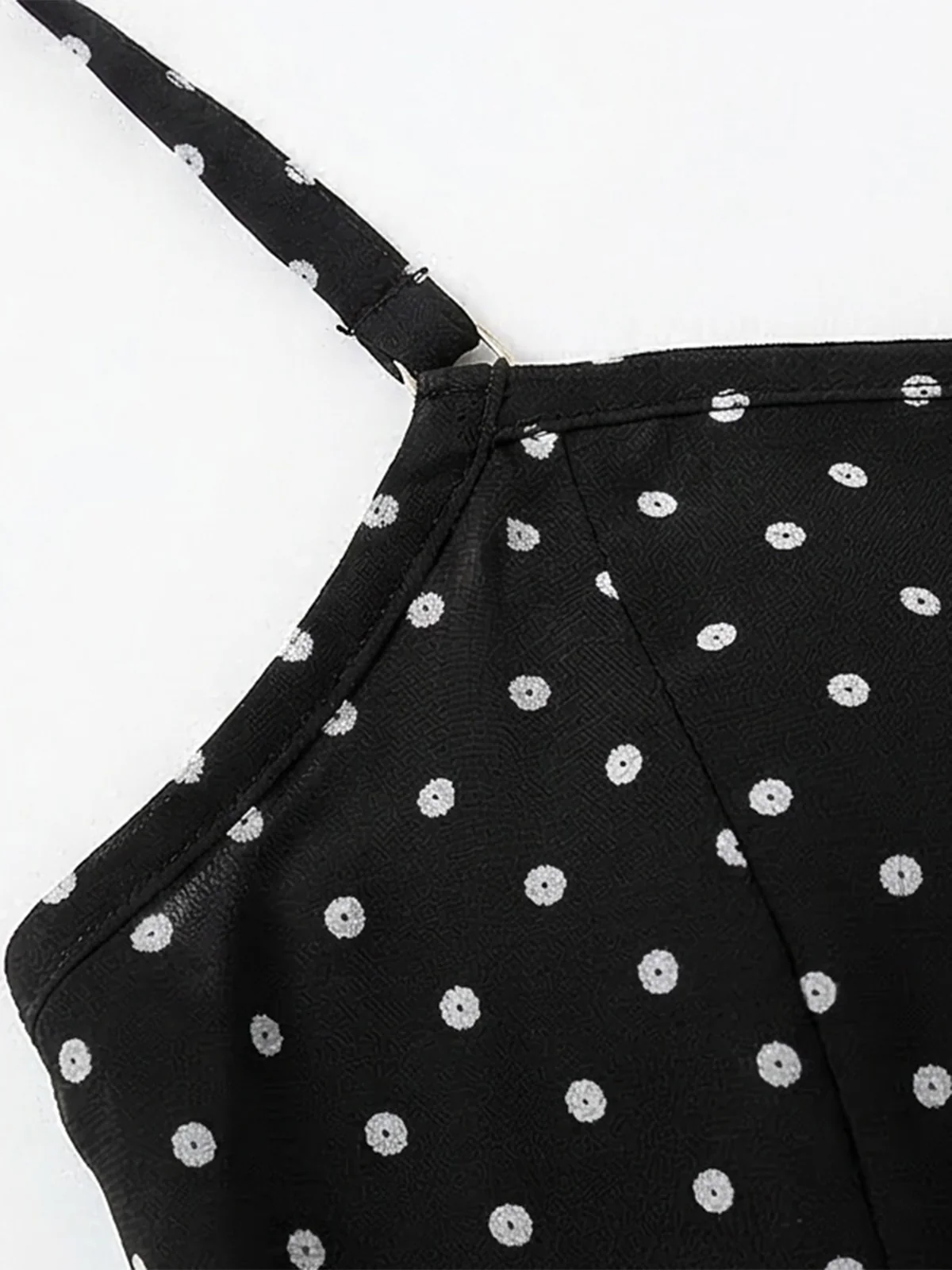 Black 1950s Polka Dot Halter Backless Swim Dress - Image 9