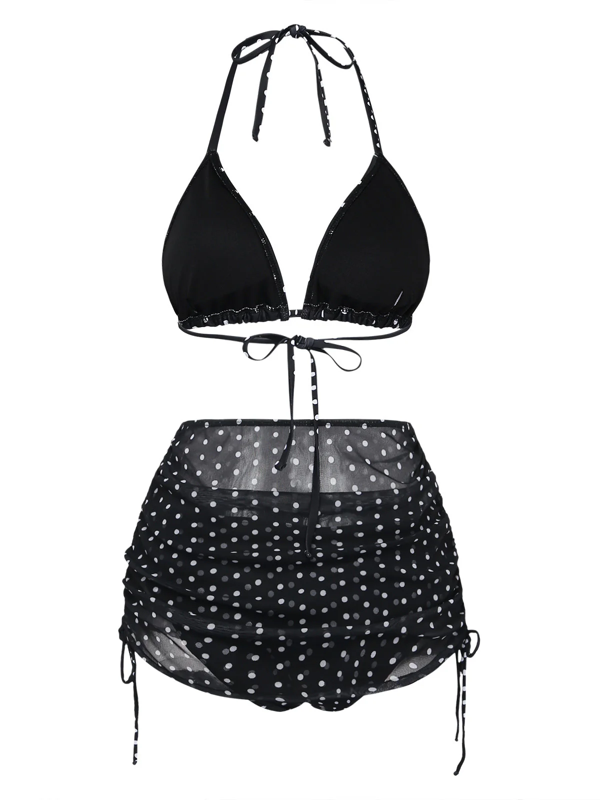 Black 1950s Polka Dot Halter Bikini Set & Cover-Up - Image 3