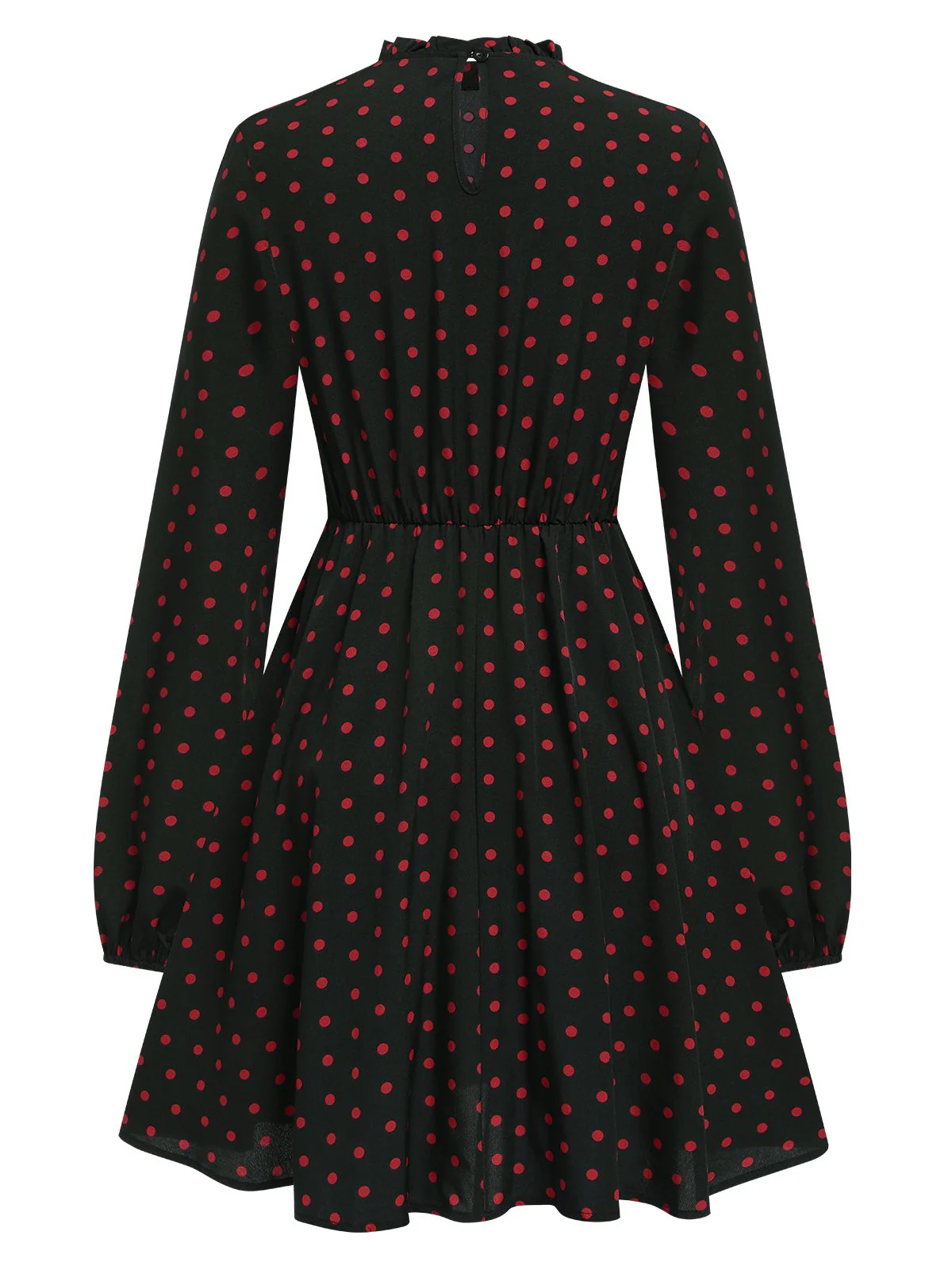Black 1950s Polka Dot Long Sleeves Dress - Image 2