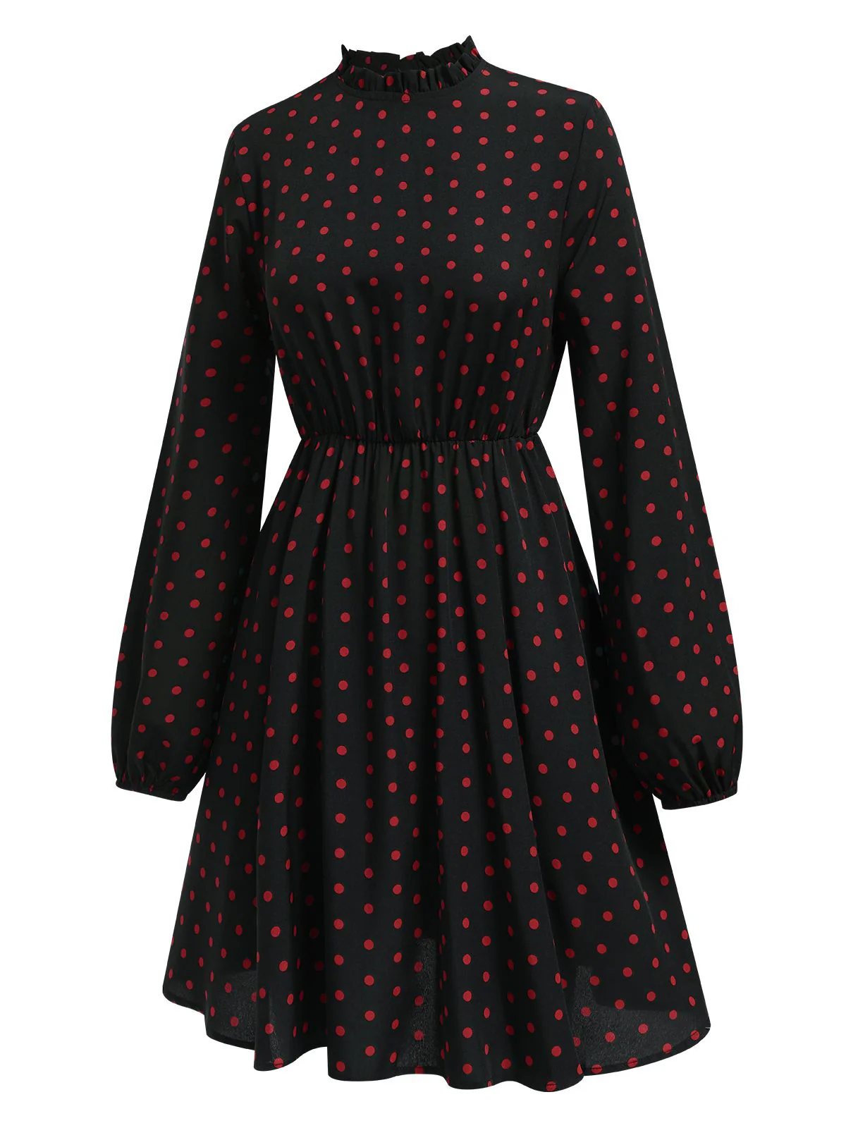 Black 1950s Polka Dot Long Sleeves Dress - Image 3