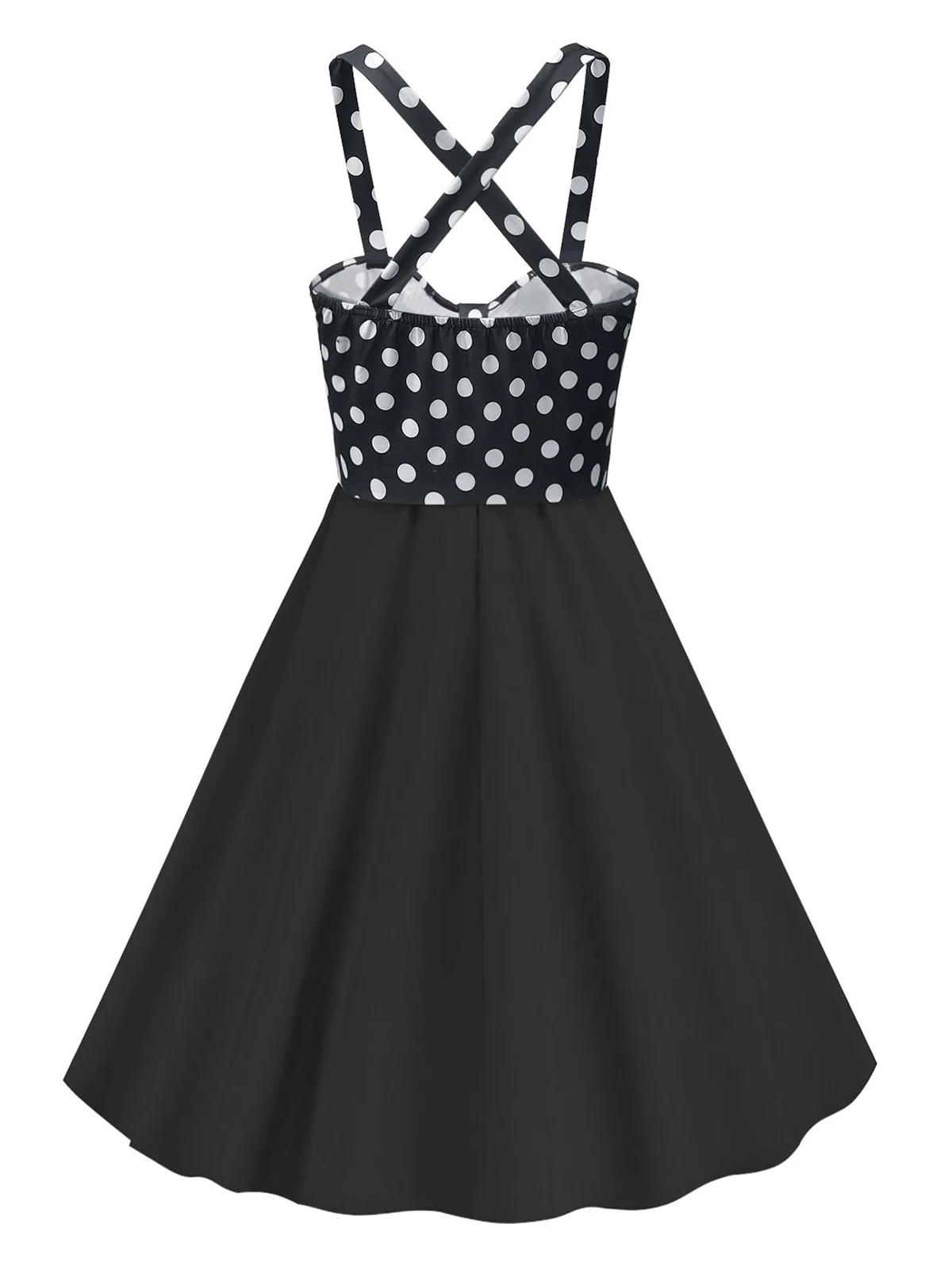 Black 1950s Polka Dot Patchwork Dress - Image 2