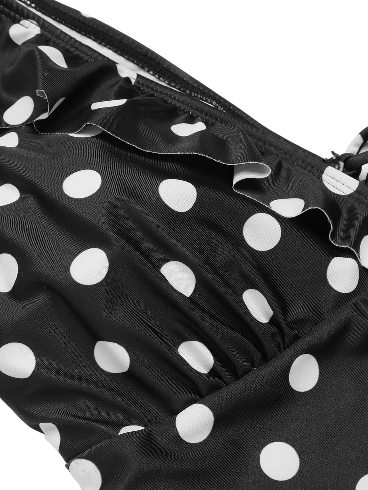 Black 1950s Polka Dot Ruffle V-Neck Swimsuit - Image 4