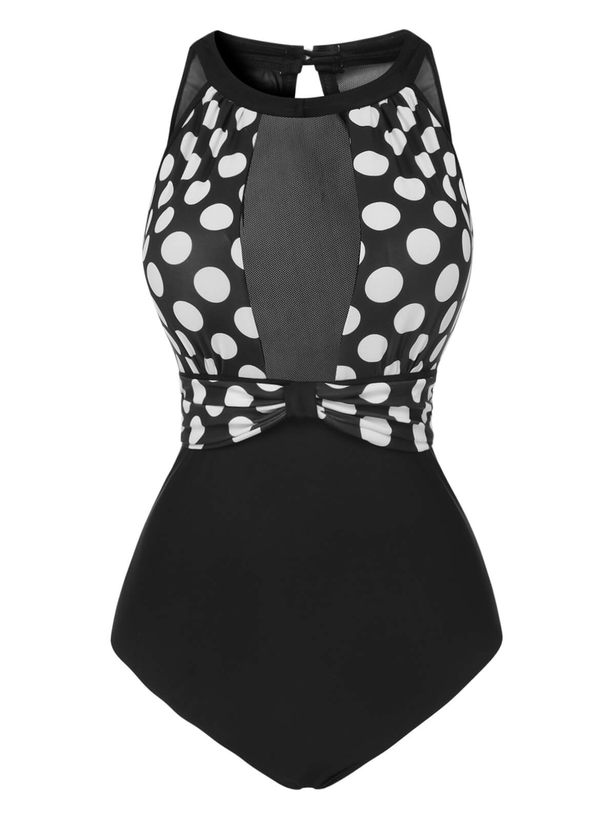 Black 1950s Polka Dot Swimsuit - Image 2
