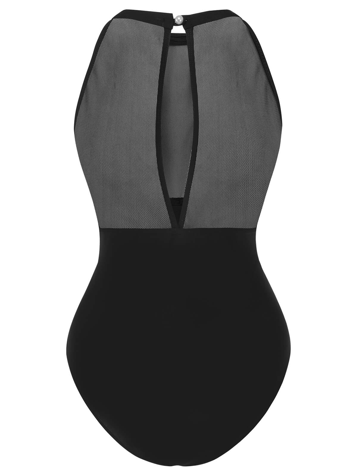 Black 1950s Polka Dot Swimsuit - Image 4
