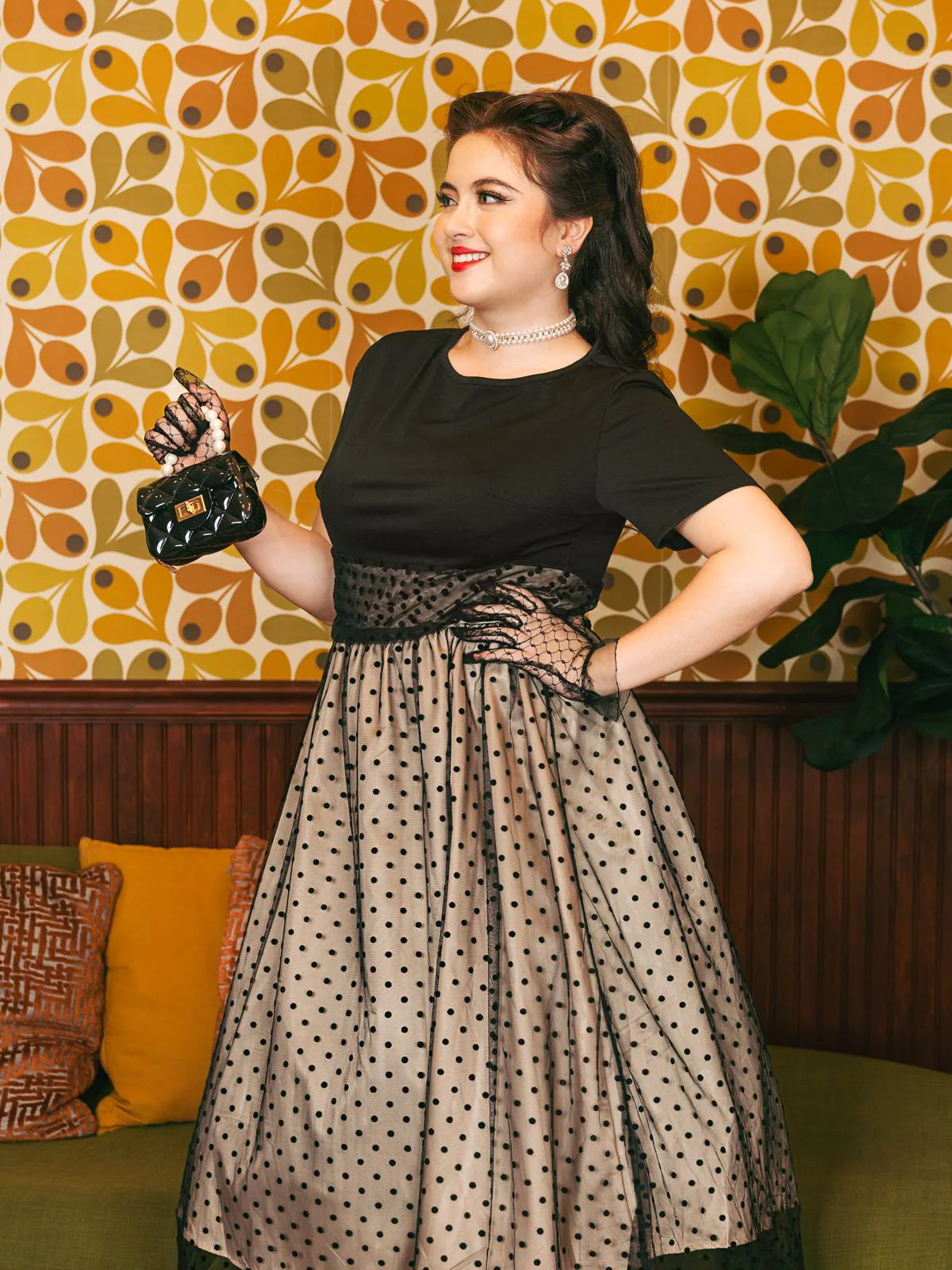 Black 1950s Polka Dot Swing Dress - Image 2