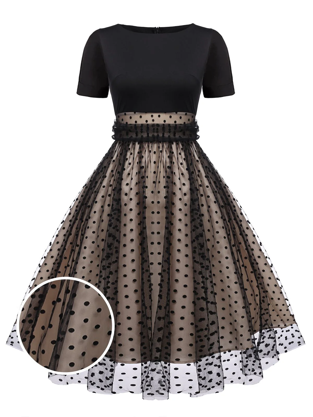 Black 1950s Polka Dot Swing Dress - Image 6