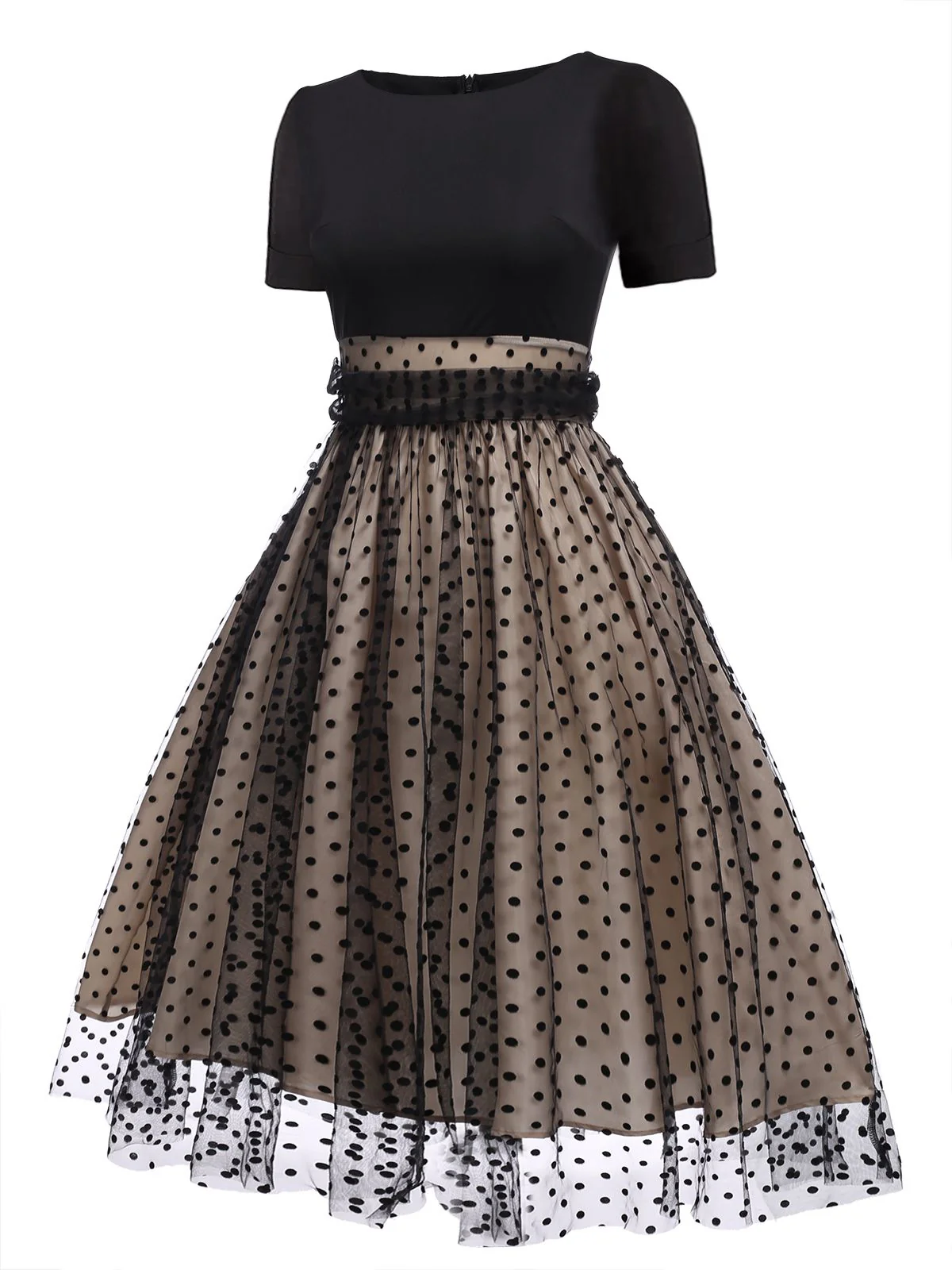 Black 1950s Polka Dot Swing Dress - Image 7