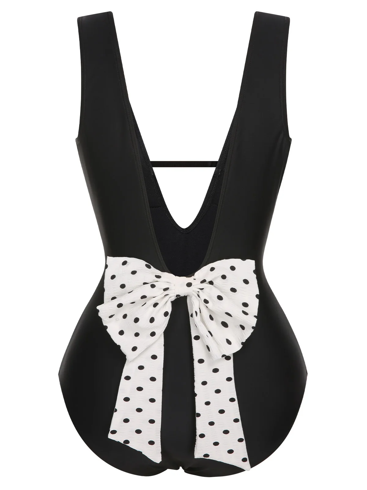 Black 1950s Polka Dot V-Neck Bow Swimsuit - Image 4