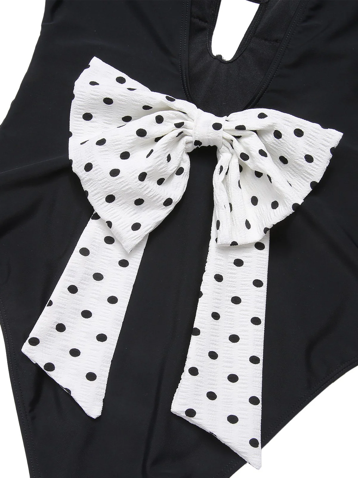 Black 1950s Polka Dot V-Neck Bow Swimsuit - Image 6
