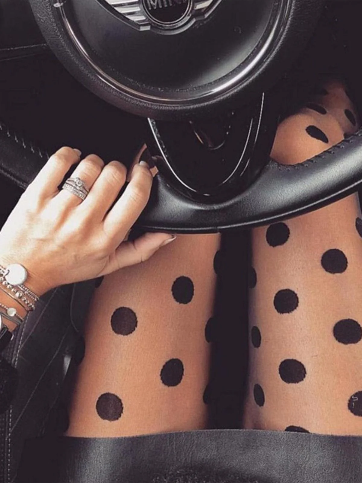 Black 1950s Polka Dot Vintage Stockings - Image 3